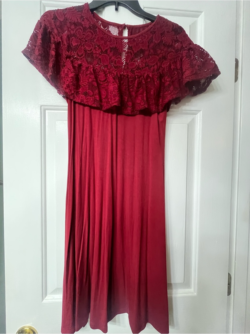 Teeze Me Burgundy Lace Yoke Dress